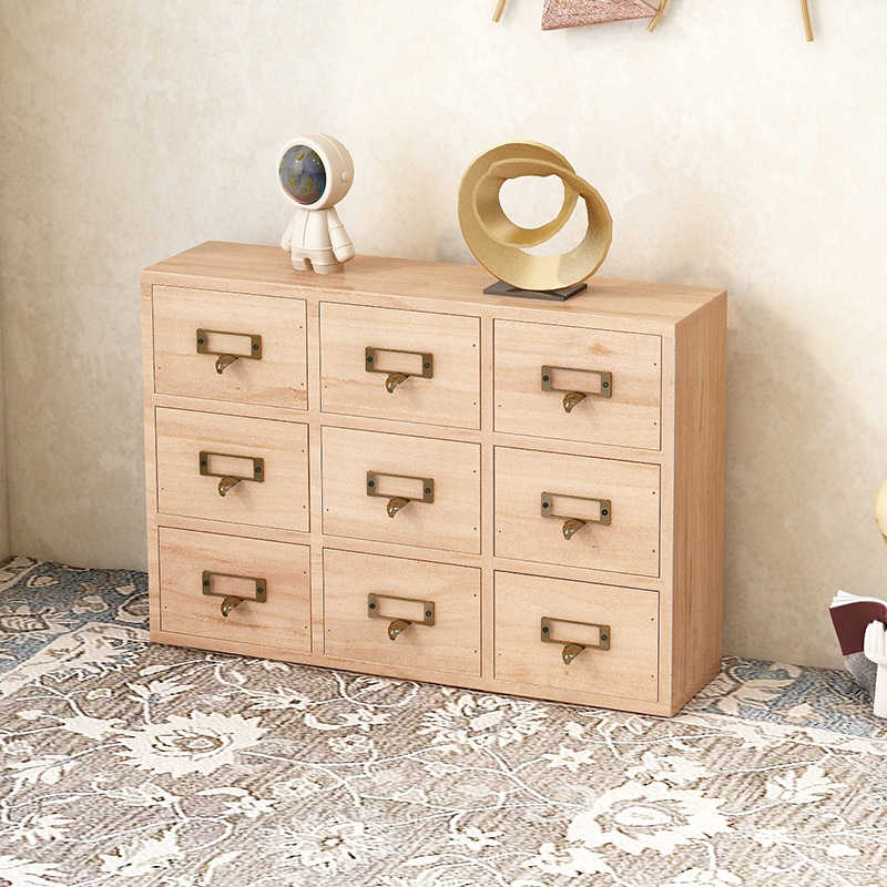 Caja de almacenamiento de té de cajón de madera vintage caja de joyería de escritorio caja de organización de joyería multi-capa rectangular pequeño gabinete