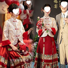 新しい中国式の上着の女性の馬のスカートのスーツの結婚服の春夏の漢服の大きいサイズの太ったmmの敬酒服の婚約のドレスのスカート