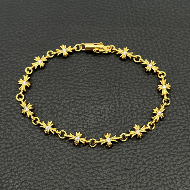 High-End 22K Gold Cross Bracelet with Diamonds, Personalized Niche Classic Style, Elegant Gift for Male and Female Couples