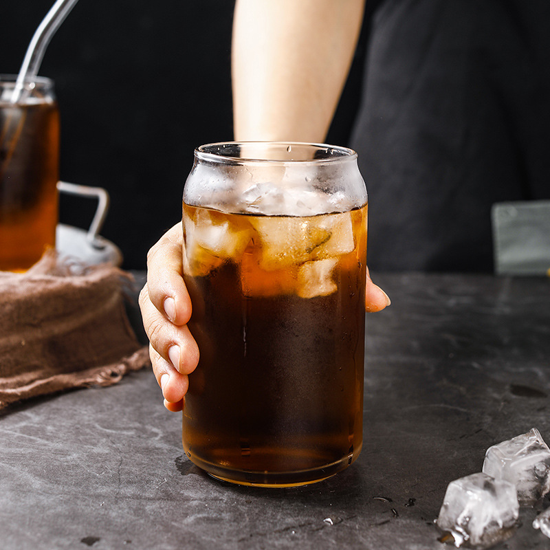 Vidrio borosilicato taza de coque latas de gran capacidad forma de vidrio taza de bebida fría de vidrio transparente de una sola capa taza de jugo