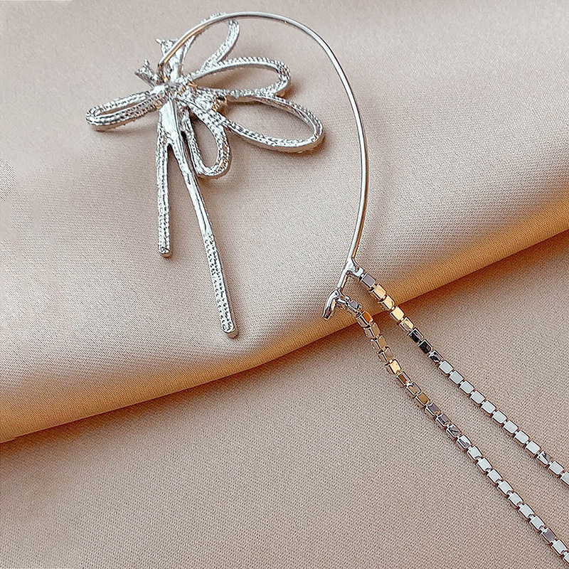 Inlaid Rhinestones Metal Flower Tassel Ear Clips Alloy Earrings Wholesale display picture 2