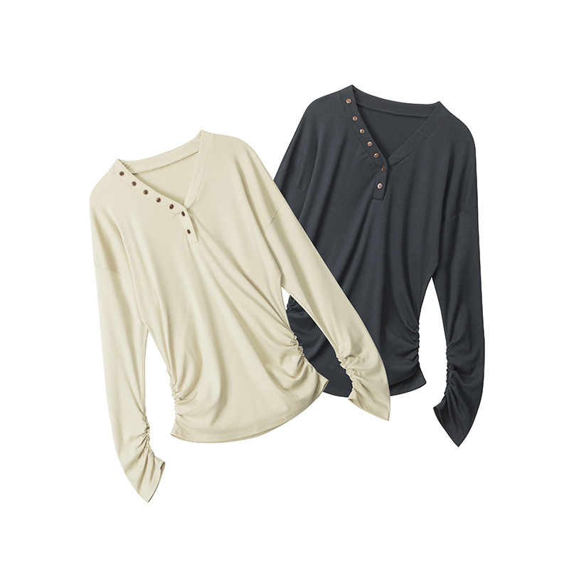 HeyHenry Women's V Neck Slim Fit Long Sleeve T-Shirt Designer Fashion for Autumn Suitable for Inner Layers_ecoleips.com