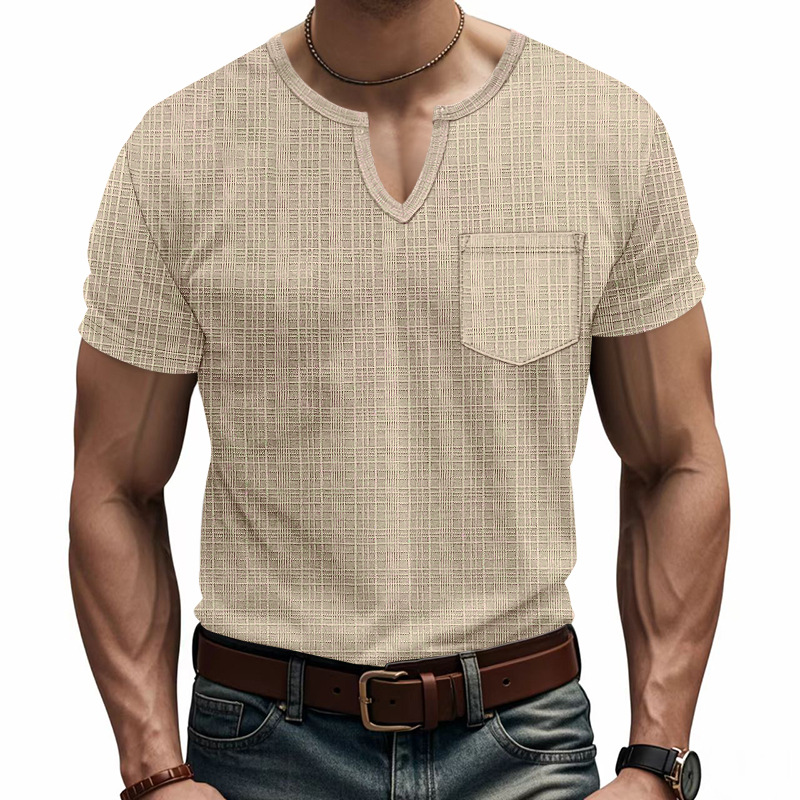 Camiseta hombre lino y bambú cuello en v verano transpirable_voghion.com