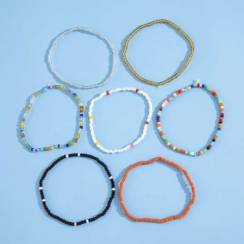 Fashion Bohemian Mix Colorful Rice Beads Anklet Seven-piece Set display picture 4