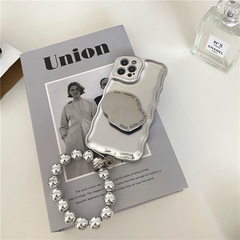 電鍍銀個性磨砂適用iphone13手機殼12鏡子支架蘋果15promax帶手鍊