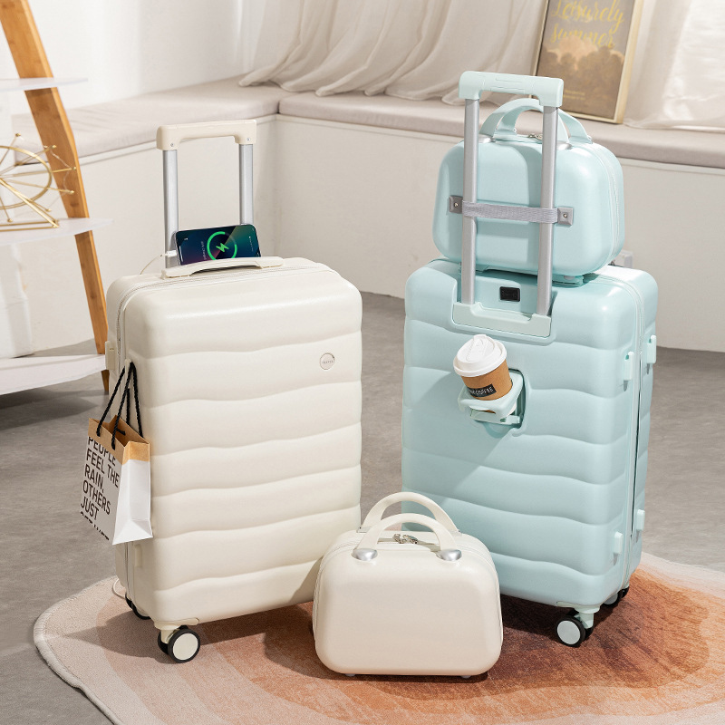 Luggage student 24-inch small fresh candy-colored suitcase female multi-functional trolley case with cup holder male