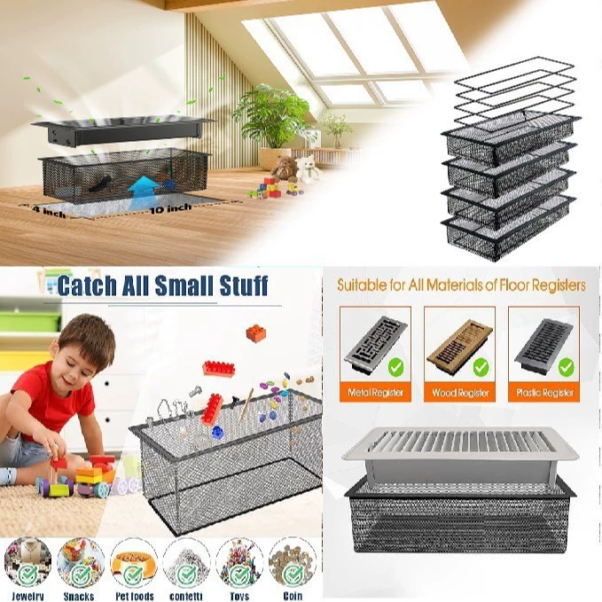 Решетка вентиляционная напольная с сеткой, воздуховод для вытяжки, мешок для сбора мусора. Складское помещение