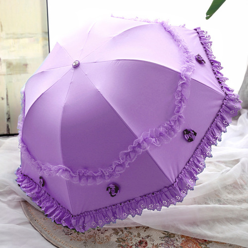 VHM7 Wholesale Sun Umbrella with Lace, Women's UV-Protective Mori-Girl Style Rain & Sunny Dual-Use Compact Folding Princess-Style Portable Parasol