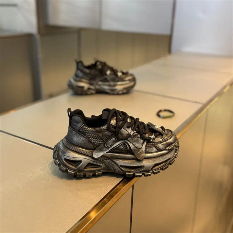 秋季爆款擦色做旧皮面脏脏鞋老爹鞋潮流简约纯色舒适流行男鞋