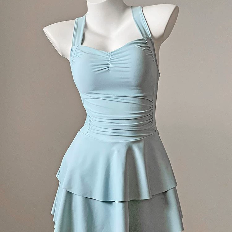 Мягкий синий купальник макарон для женщин, консервативный и стройнящий, корейский стиль, элитный вид, небольшой бюст, пуш-ап, купальник для горячих источников.