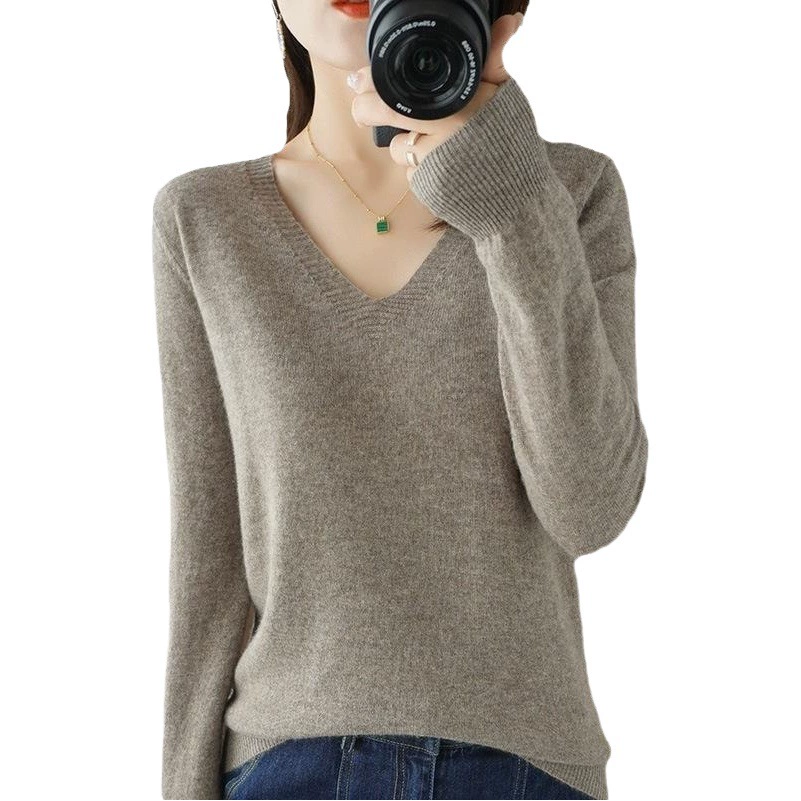 Осенний и зимний новый свитер с V-образным вырезом женское пальто