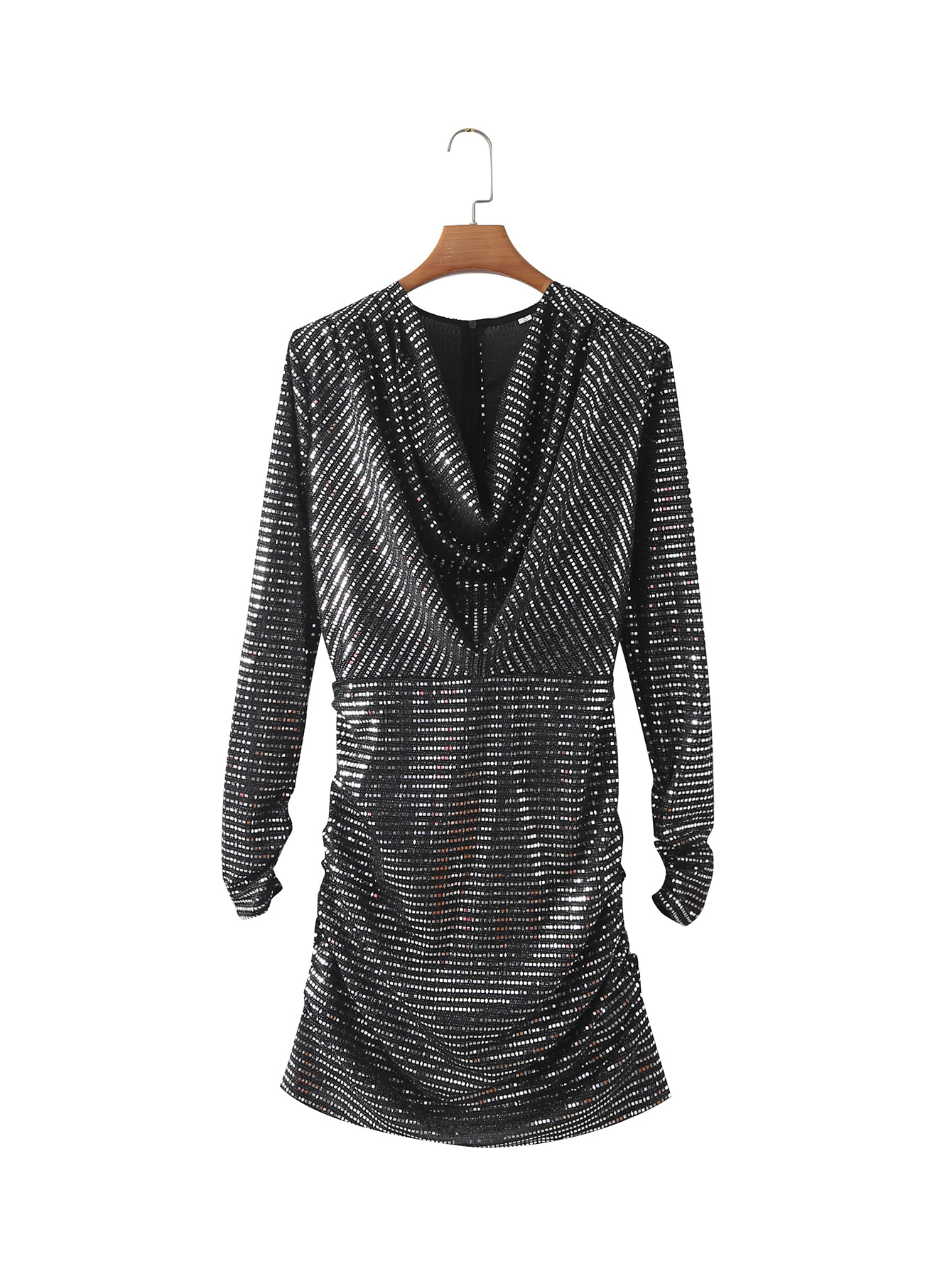 long-sleeved sequin v neck slim dress NSXFL117691