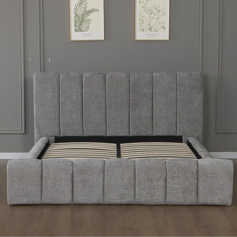 Source Factory for Foreign Trade: Gray Chenille Vertical Striped Full-Edge Hydraulic Storage Bed, Complete Certifications, Customizable Source Factory for Foreign Trade: Gray Chenille Vertical Striped Full-Edge Hydraulic Storage Bed, Complete Certifications, Customizable