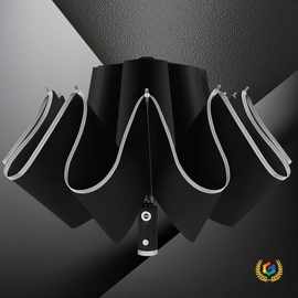 ✅三折汽车反向伞led灯折叠黑胶遮阳伞防晒男士商务晴雨伞广告LED