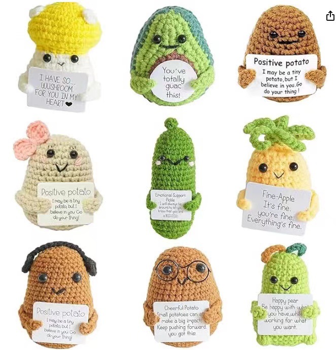 Amazon positivepotato hilado de lana tejida ganchillo patata divertida descompresión muñeca tejida a mano