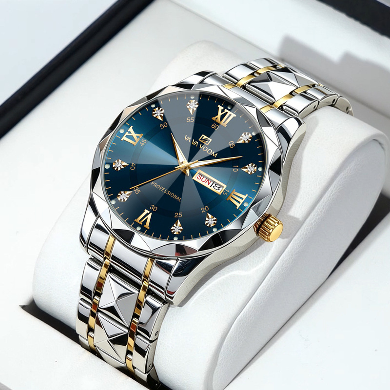 Vavavoom Brand Watch Men's Waterproof Fashion Rhombus Design Business Cross-Border Men's Watch Factory Wholesale