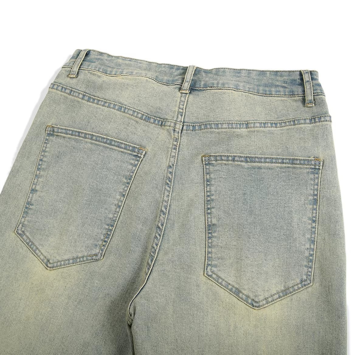 Men's High Elasticity Yellow Mud Dyed Straight Leg Jeans Loose Fitting Trendy Casual Retro Slimming Extra Long Pants_mkmklike.com