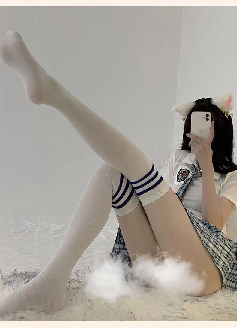 Knee-High Contrast Socks, Lightweight Polyester Blend, Unisex One Size — detail image 6