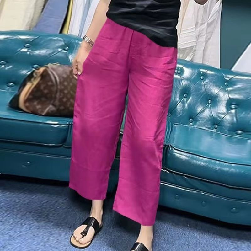 Xiyin Cross-Border Popular Summer Thin Plus-Size Women's Cropped Pants Straight-Leg Pants Casual Pants Slimming Wide-Leg Pants for Women Summer