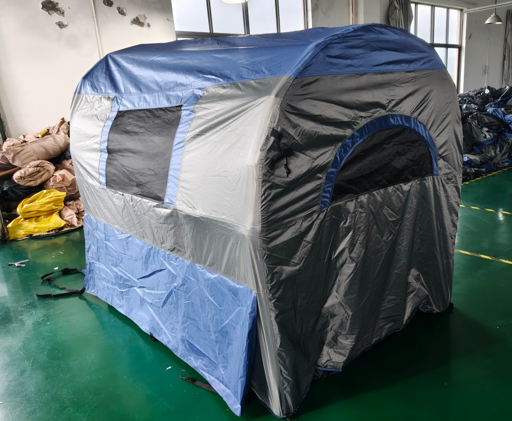 New inflatable pickup truck bed tent with detachable sunshade for outdoor camping, 5-person vehicle rear tent
