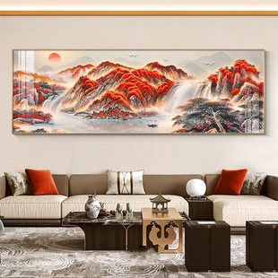 Lucky Mountain Landscape Painting Wall Art for Living Room Decoration, Office Backrest Picture, New Chinese Style Sofa Background Wall