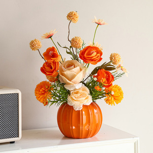 Spring Fresh Artificial Flower Ornaments Ceramic Decoration Handmade Pastoral Flower Pots
