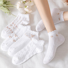 白色袜子女短袜棉ins潮女士短筒薄款女袜日系花边女款可爱船袜
