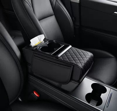 [Premium Selection] Multifunctional Car Armrest Box Pad, Height-Increasing Pad, Car Tissue Box, Water Cup Holder, All-In-One Car Accessory (Armrest box pad) - black-come-with-a-pack-of-paper