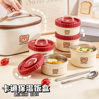 304不锈钢保温便当盒可微波炉加热饭盒上班族圆形便携餐盒保鲜盒