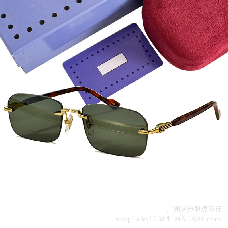 Luxury Designer Rimless Sunglasses for Men and Women, Trendyy Retro Small Square Frame Anti-Uv Sunglasses 1221S