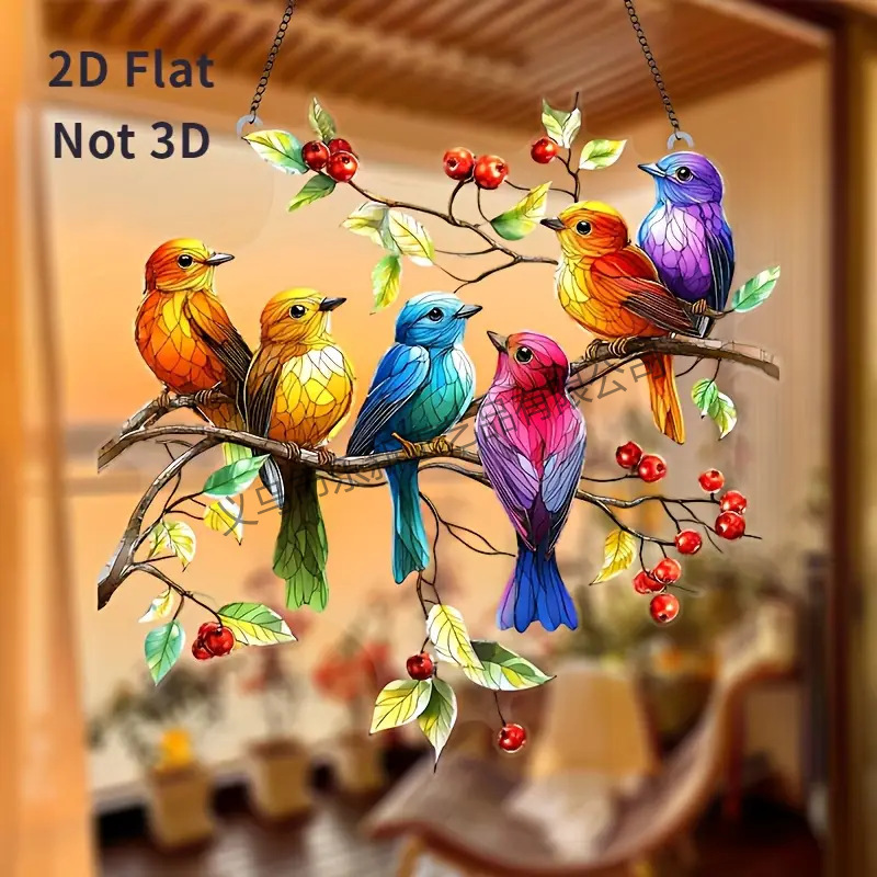 Cross Border Parrot Red Bird Hummingbird Light Trap 2D Flat Decorations Home Porch Garden Hanging Acrylic Pendant