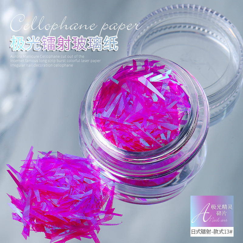 Aurora elfo fragmentos irregulares celofán Corte libre tira flash colorido láser papel uñas pegatina al por mayor