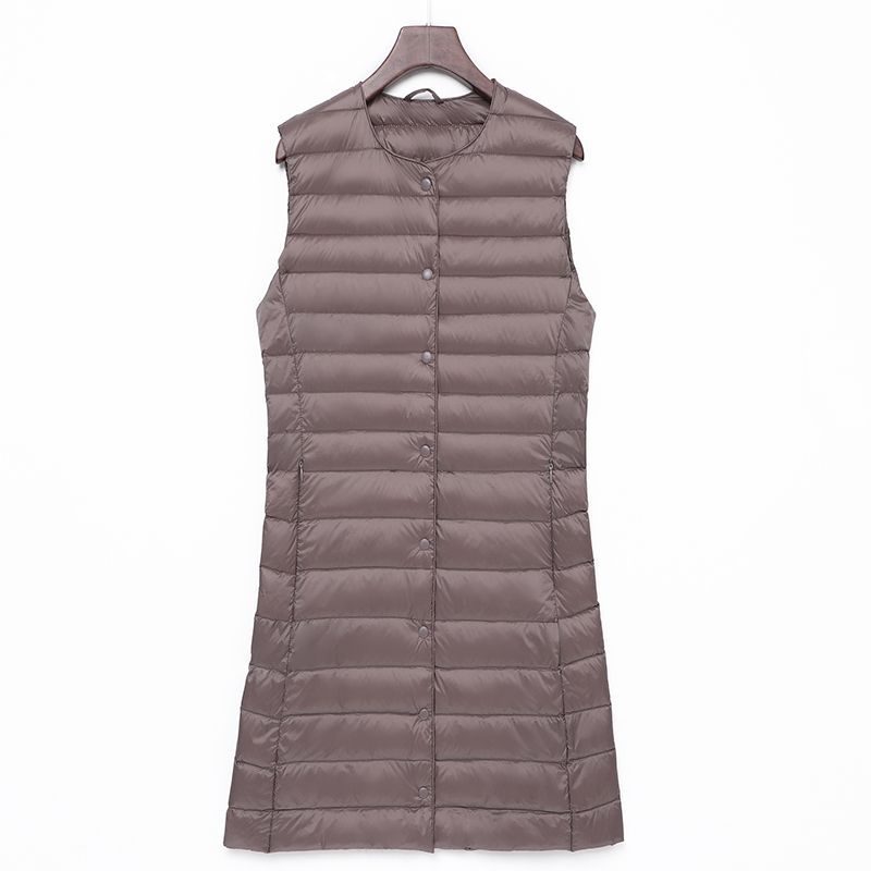 Transfronterizo otoño y invierno nuevo tipo de chaqueta de pluma de mujer ligera media y larga moda coreana con cremallera de cuello redondo calentamiento exterior