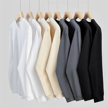 250g重磅纯棉螺纹长袖t恤女日系潮牌男女纯色T恤秋冬宽松体恤女