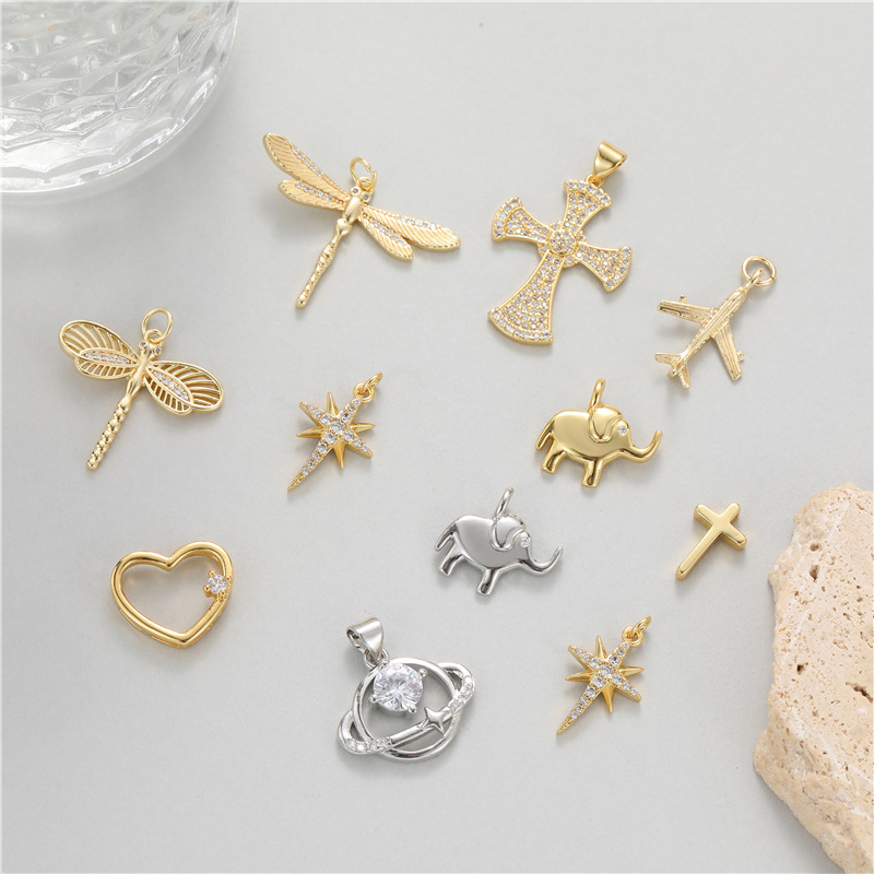 (2개) DIY 쥬얼리 패션 가제 구리 금도금 잠자리 코끼리 여섯 개 별 크로스 펜던트 싱글 펜던트 목걸이 액세서리