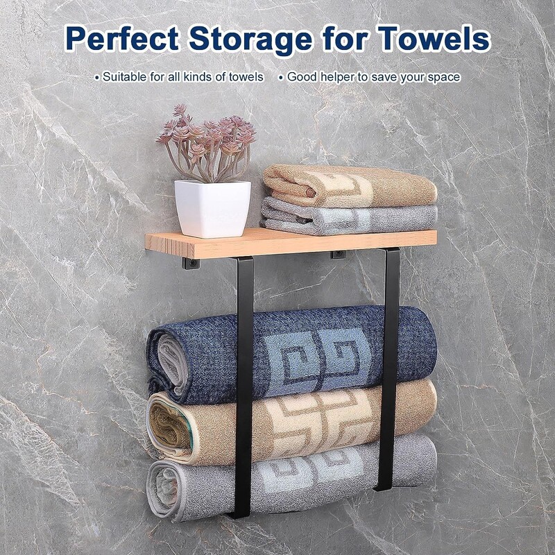 Wall-mounted floating clapboard country wood wall shelf with metal frame wood iron structure multi-layer shelf bathroom towel