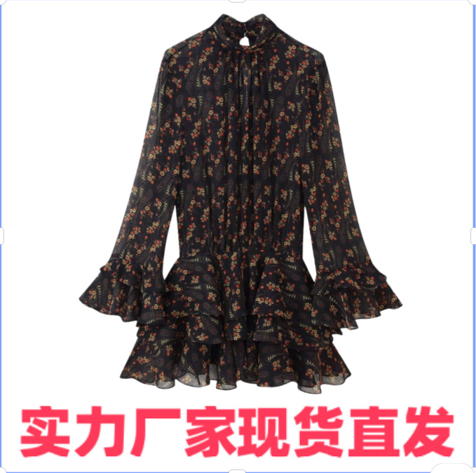 NSSF 自制 欧美风 新款女装 洋气 花朵印花泡泡纱连衣裙8950460