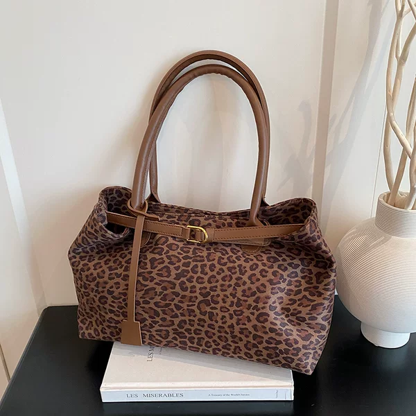 Cross-Border Niche Leopard Print Tote Bag for Women 2025 Autum New High-Quality Western Style Casual Shoulder Armpit Bag