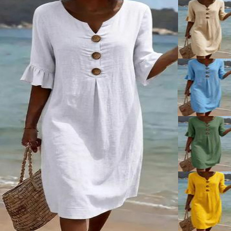 2026 European and American Cross-Border Independent Site Amazon New Summer Style Women's Solid Color Casual Comfortable Cotton Dress 2026 European and American Cross-Border Independent Site Amazon New Summer Style Women's Solid Color Casual Comfortable Cotton Dress