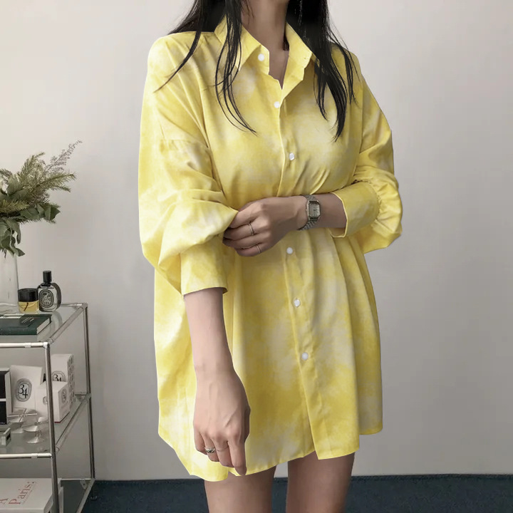 Yellow Cross-Border Printed Spring and Autumn Wholesale Shirts for Women, European and American Korean Style Casual Loose Long-Sleeve Shirts with Sun Protection and Sleeves Yellow Cross-Border Printed Spring and Autumn Wholesale Shirts for Women, European and American Korean Style Casual Loose Long-Sleeve Shirts with Sun Protection and Sleeves