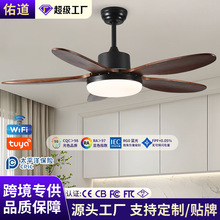 跨境简约大风力风扇灯卧室餐厅客厅电风扇吊灯变频北欧吸顶吊扇灯