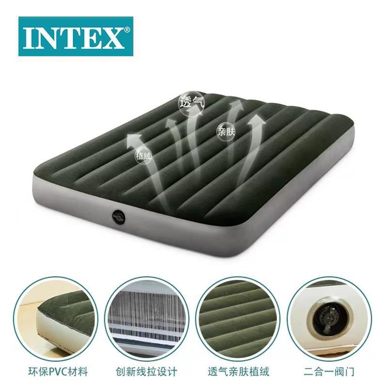 INTEX nuevo colchón infláble de campamento al aire libre alambre de flocado verde tira azul cama de aire de PVC al por mayor