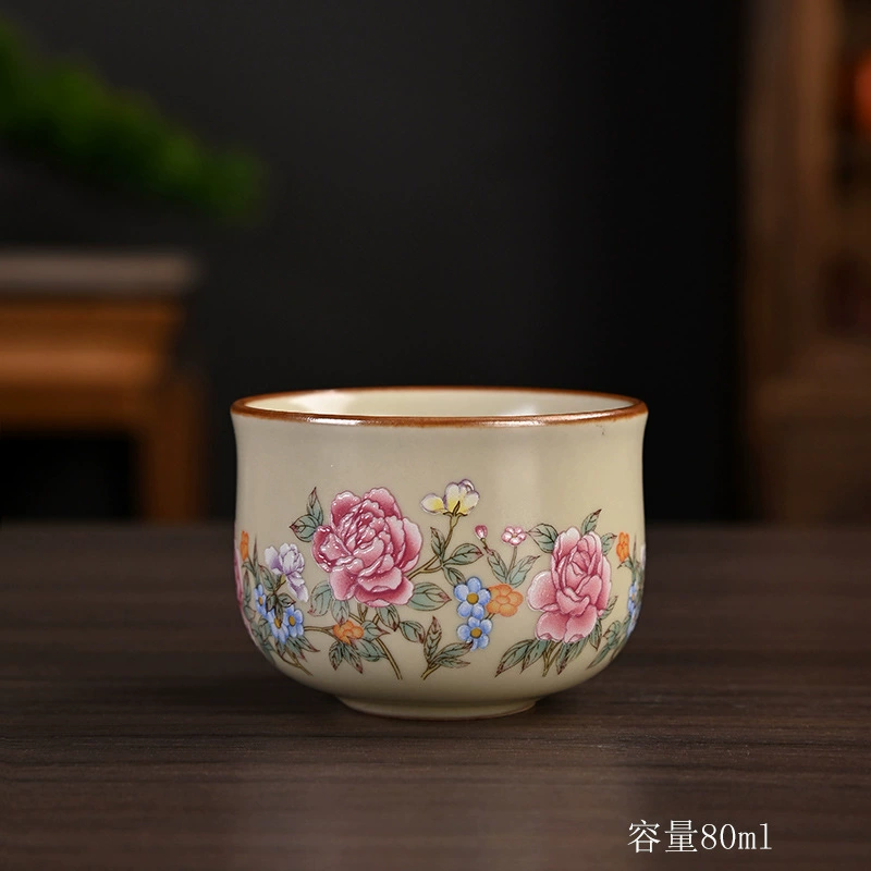Пиала для чая из керамики Ru kiln с ветками лотоса и эмалированной каймой, домашняя чашка чая, чайный приемник, чашка гостя, открытая часть может питать чай