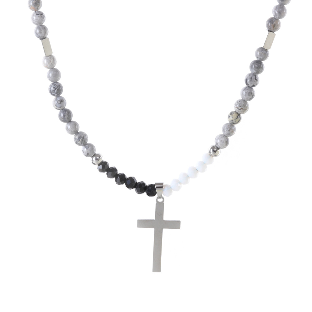 36g Weight Pendant Necklace Classification 1 Piece Quantity Holiday, Daily Occasion natural stone, Titanium Steel Material Cross Pattern Men's Gender Beaded, Polishing Design Simple Style, Classic Style Style Simple Style Classic Style Cross Natural Stone Titanium Steel Beaded Polishing Men's Pendant Necklace 9