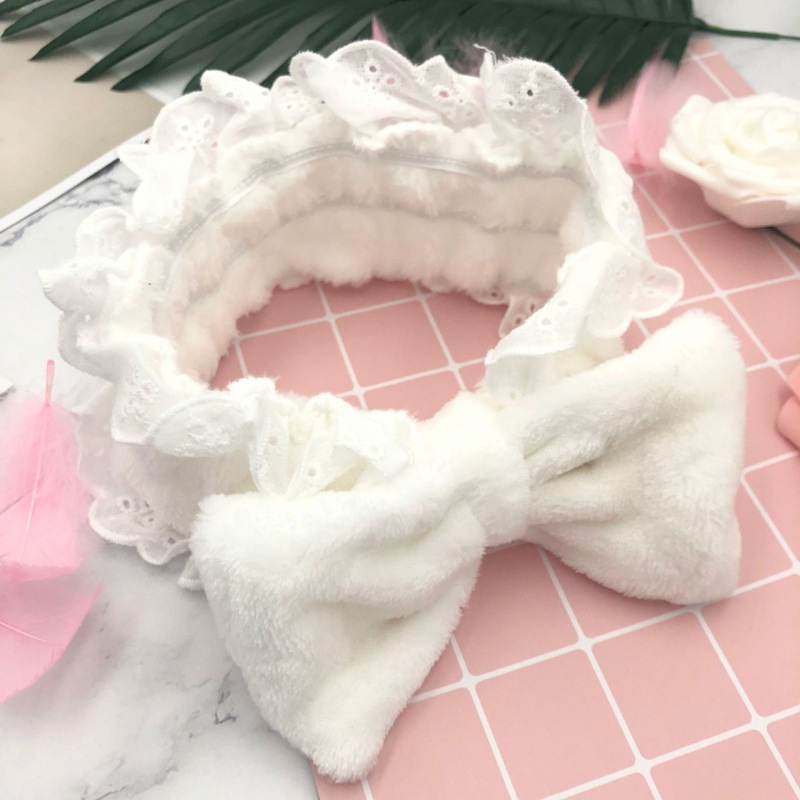 [Entrega de una pieza] ins japonés terciopelo coral suave arco vintage oreja de madera encaje banda para el cabello