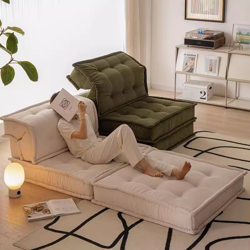 Nordic Mahjong estilo crema sofá sala de estar pequeño apartamento de diseño de la combinación del módulo de un solo sofá de tela Perezoso