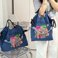 日系アニメかわいい百合大容量ナイロン防水刺繍レジ袋折り畳み可能な携帯ズックバッグ
