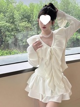 奶fufu白色毛衣秋冬日系软糯温柔风针织衫女蓬蓬半身裙两件套装裙