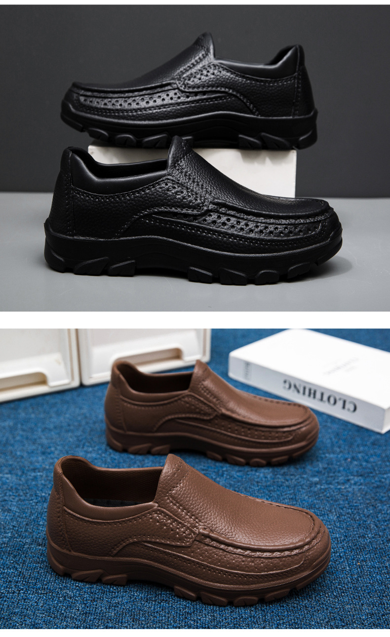 Popular Large-size Lightweight Casual Leather For Men, Oil-resistant And Slip-resistant Chef Cross-border Slip-on_vogvips.com