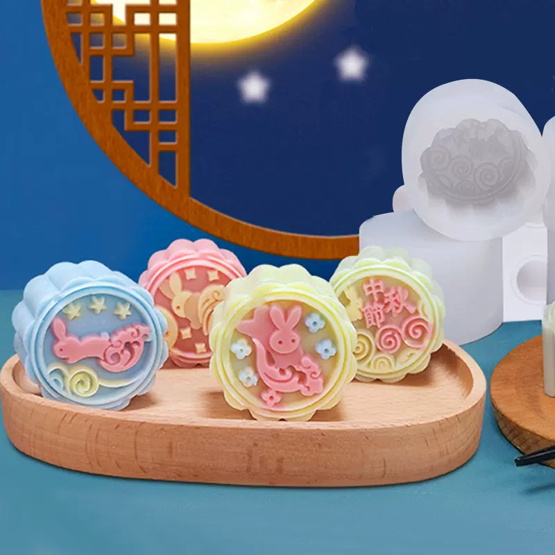 三信 月兔月饼模具硅胶DIY冰皮月饼绿豆糕模具创意点心模具